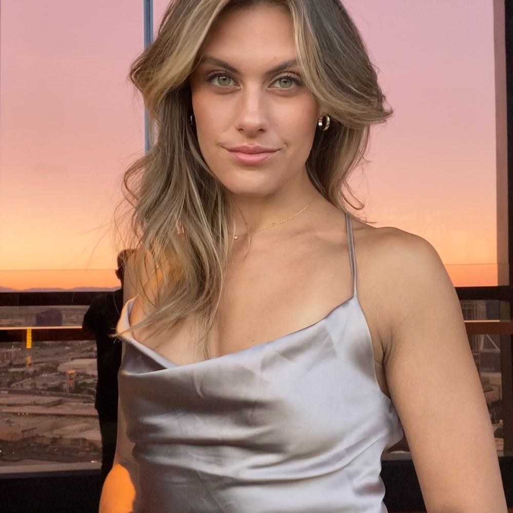 Sleek Silver Satin Cowl Neck Dress